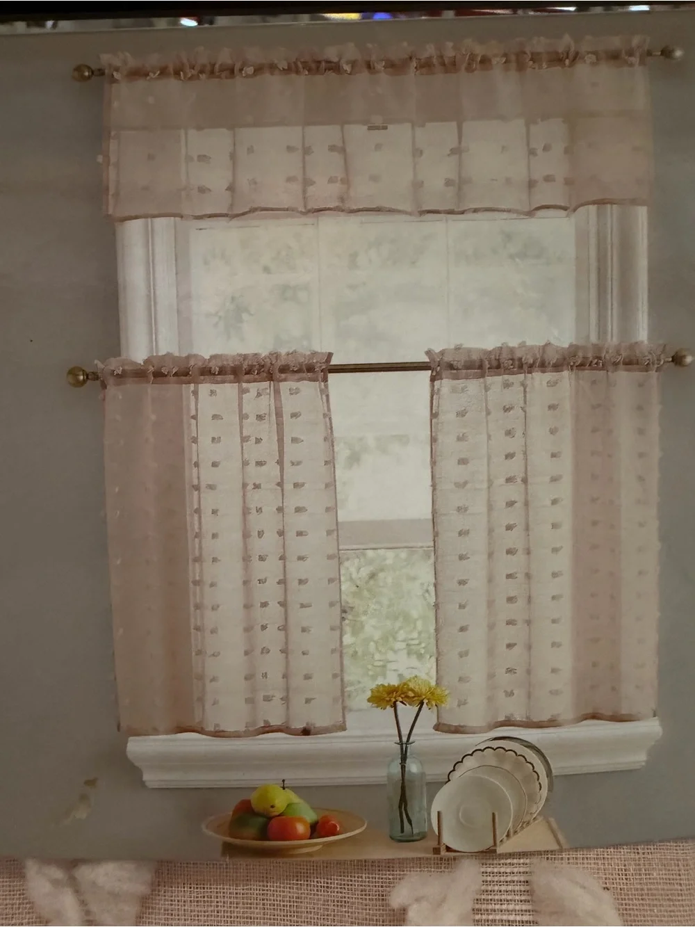 Sheer Pink Swiss Dot Café Curtain Set - Home Accents